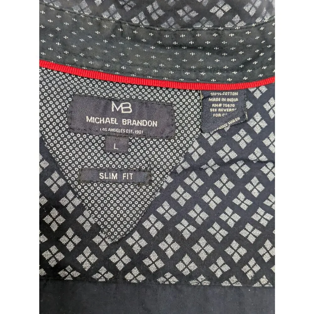 Michael Brandon Shirt Mens Large Slim Fit Button Up Stretch Classiccore Blue Top - Picture 9 of 10